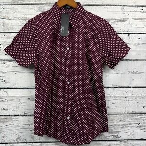 Thweel Burgundy Polka Dot‎ Short Sleeve Casual Button-Up Shirt